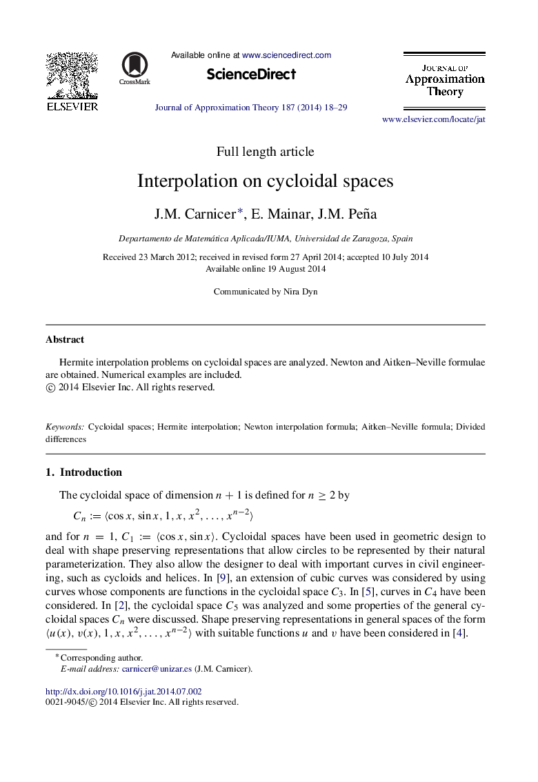 Interpolation on cycloidal spaces