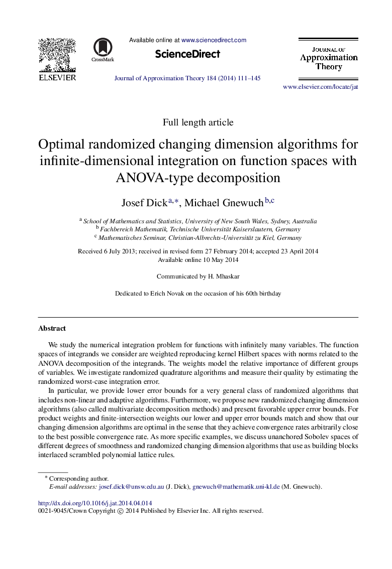 Optimal randomized changing dimension algorithms for infinite-dimensional integration on function spaces with ANOVA-type decomposition
