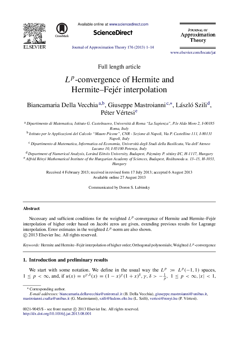 LpLp-convergence of Hermite and Hermite–Fejér interpolation