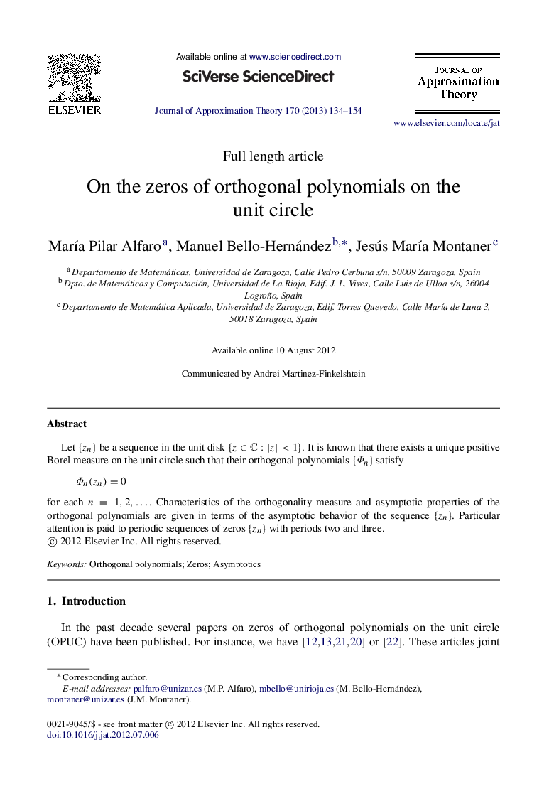 On the zeros of orthogonal polynomials on the unit circle