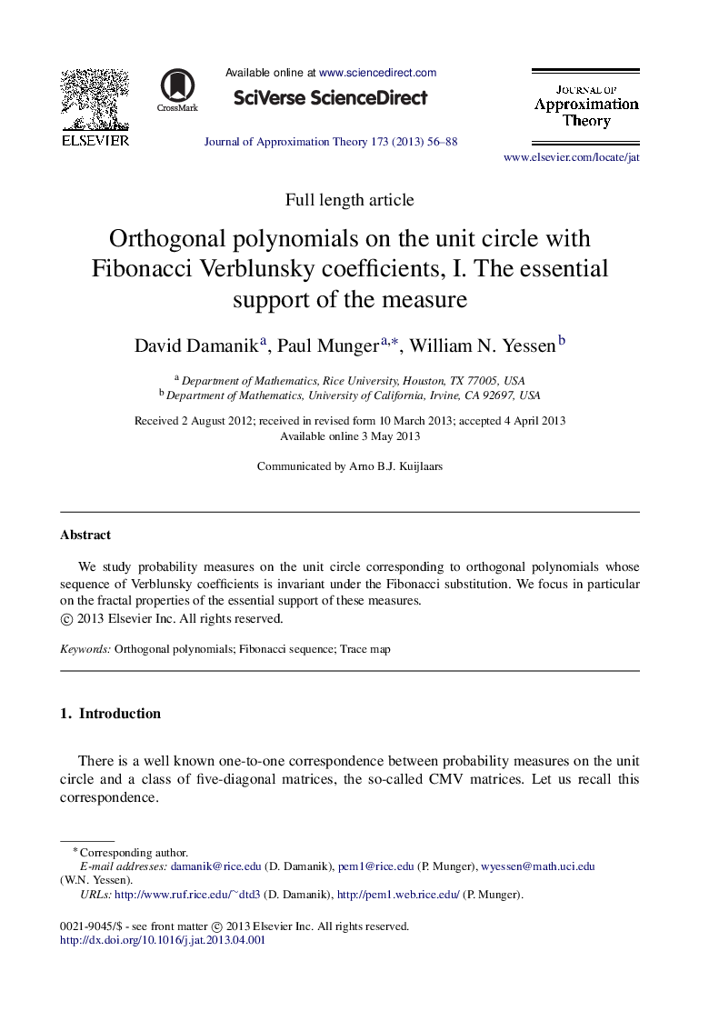 Orthogonal polynomials on the unit circle with Fibonacci Verblunsky coefficients, I. The essential support of the measure