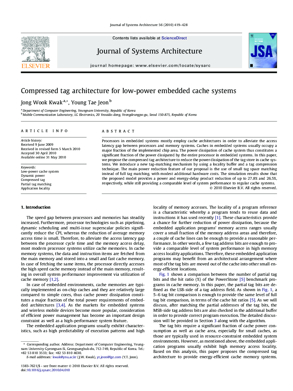 Compressed tag architecture for low-power embedded cache systems