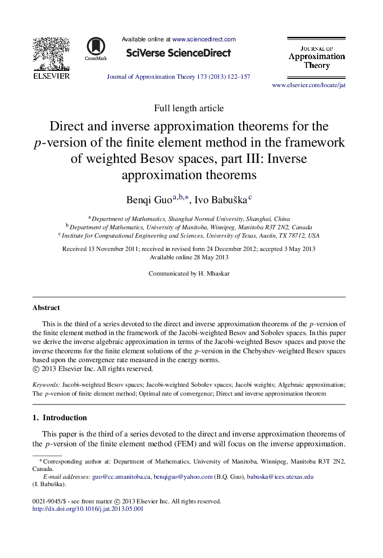 Direct and inverse approximation theorems for the p-version of the finite element method in the framework of weighted Besov spaces, part III: Inverse approximation theorems