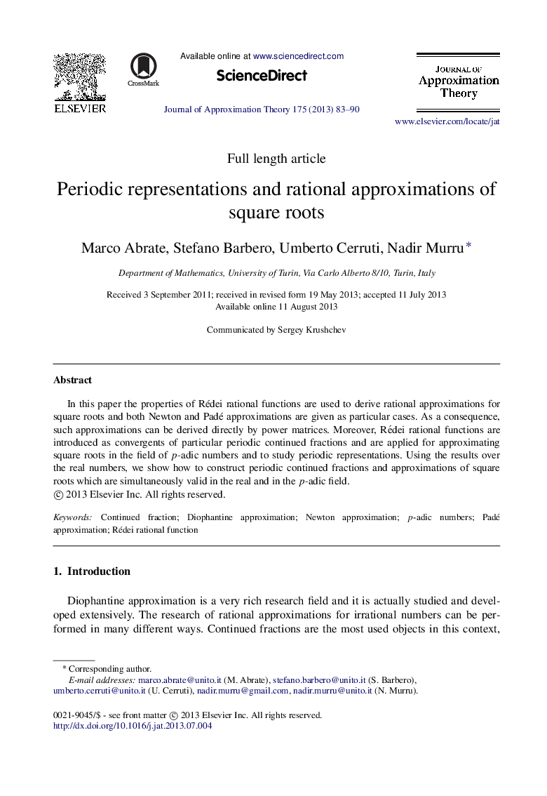 Periodic representations and rational approximations of square roots