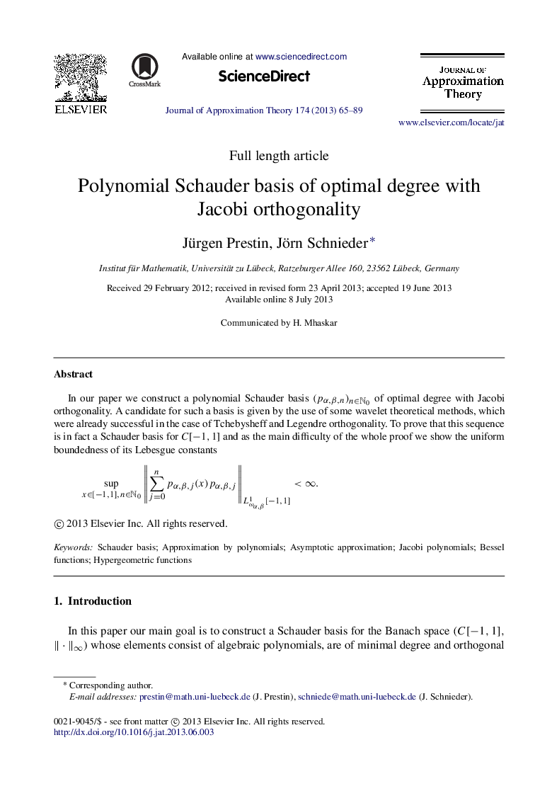 Polynomial Schauder basis of optimal degree with Jacobi orthogonality