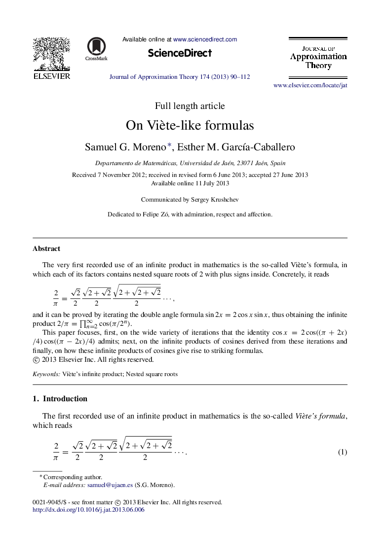 On Viète-like formulas
