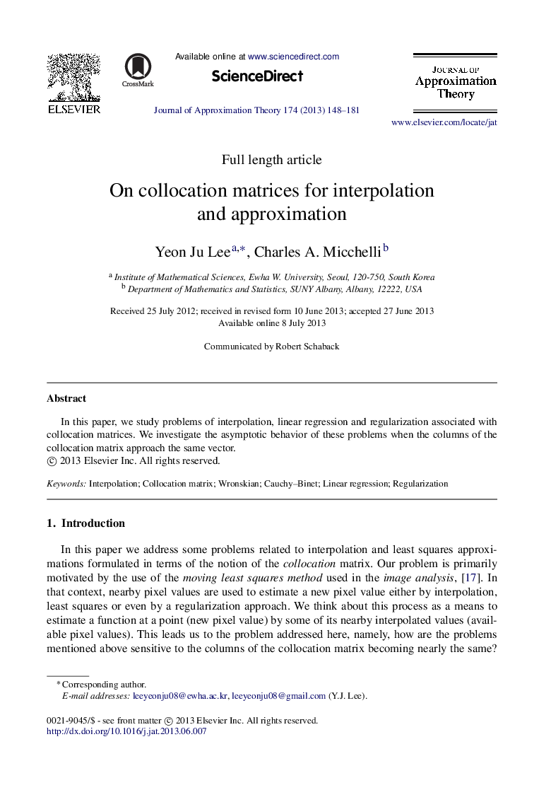 On collocation matrices for interpolation and approximation