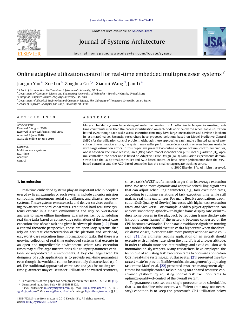 Online adaptive utilization control for real-time embedded multiprocessor systems 