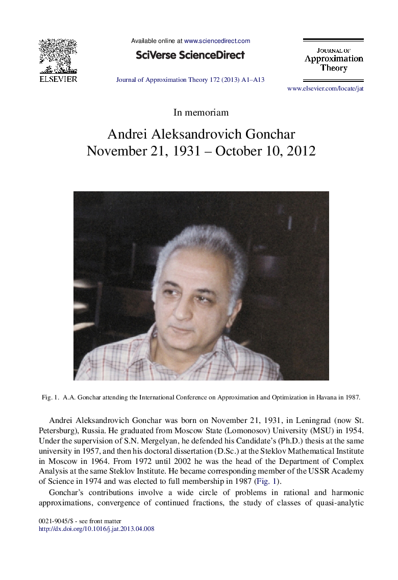 Andrei Aleksandrovich Gonchar November 21, 1931-October 10, 2012