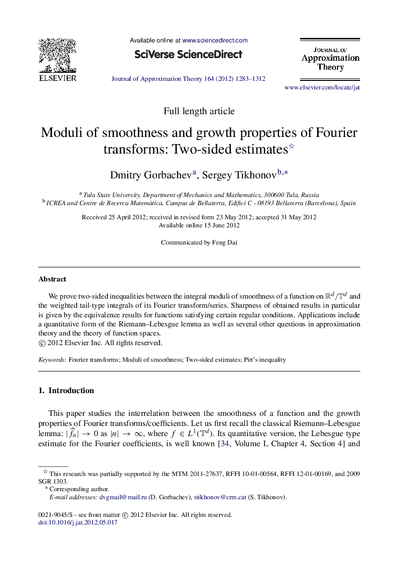 Moduli of smoothness and growth properties of Fourier transforms: Two-sided estimates 