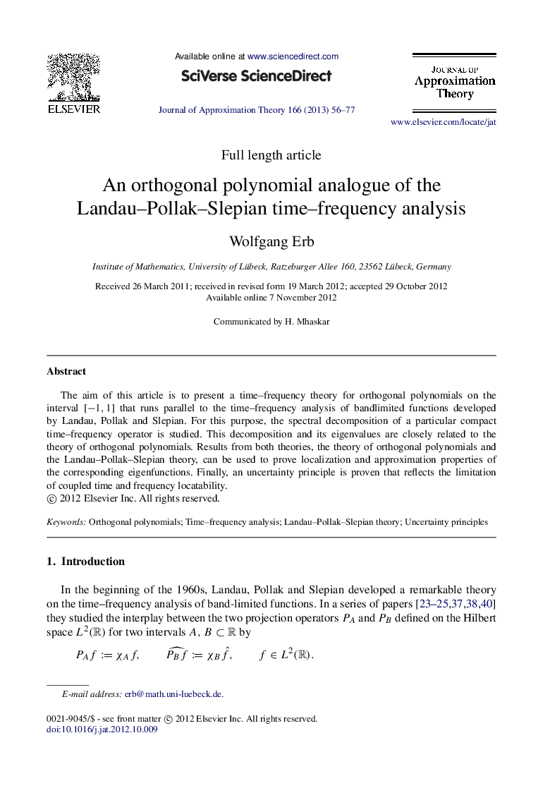 An orthogonal polynomial analogue of the Landau-Pollak-Slepian time-frequency analysis