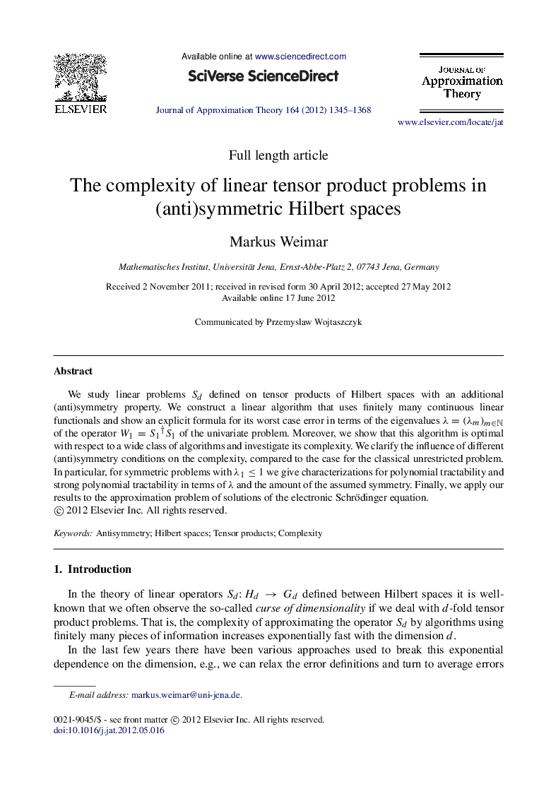 The complexity of linear tensor product problems in (anti)symmetric Hilbert spaces
