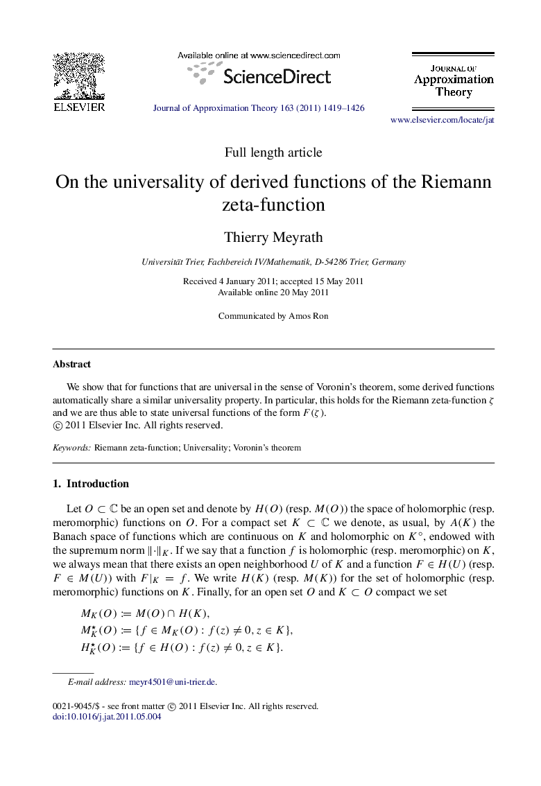 On the universality of derived functions of the Riemann zeta-function