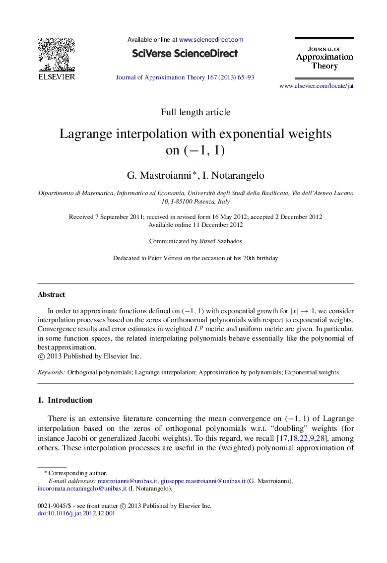 Lagrange interpolation with exponential weights on (−1,1)(−1,1)