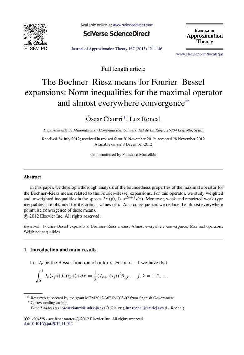 The Bochner–Riesz means for Fourier–Bessel expansions: Norm inequalities for the maximal operator and almost everywhere convergence 