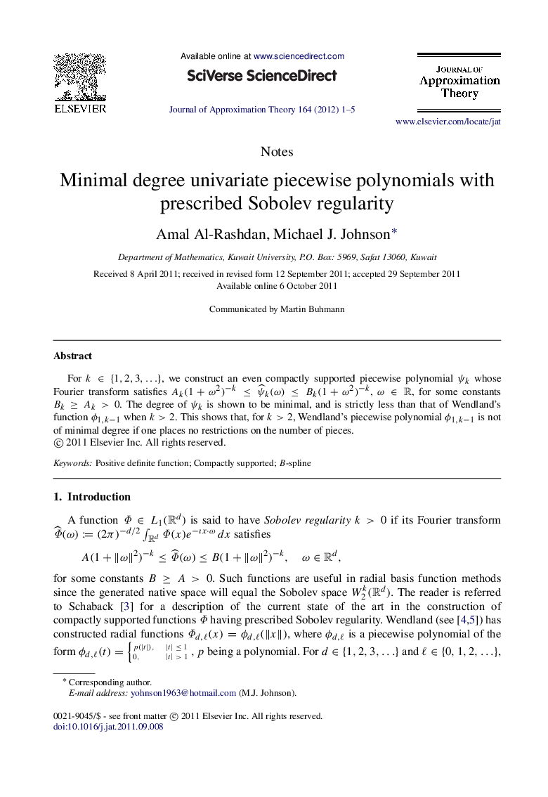 Minimal degree univariate piecewise polynomials with prescribed Sobolev regularity