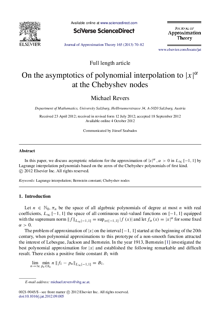 On the asymptotics of polynomial interpolation to |x|α|x|α at the Chebyshev nodes