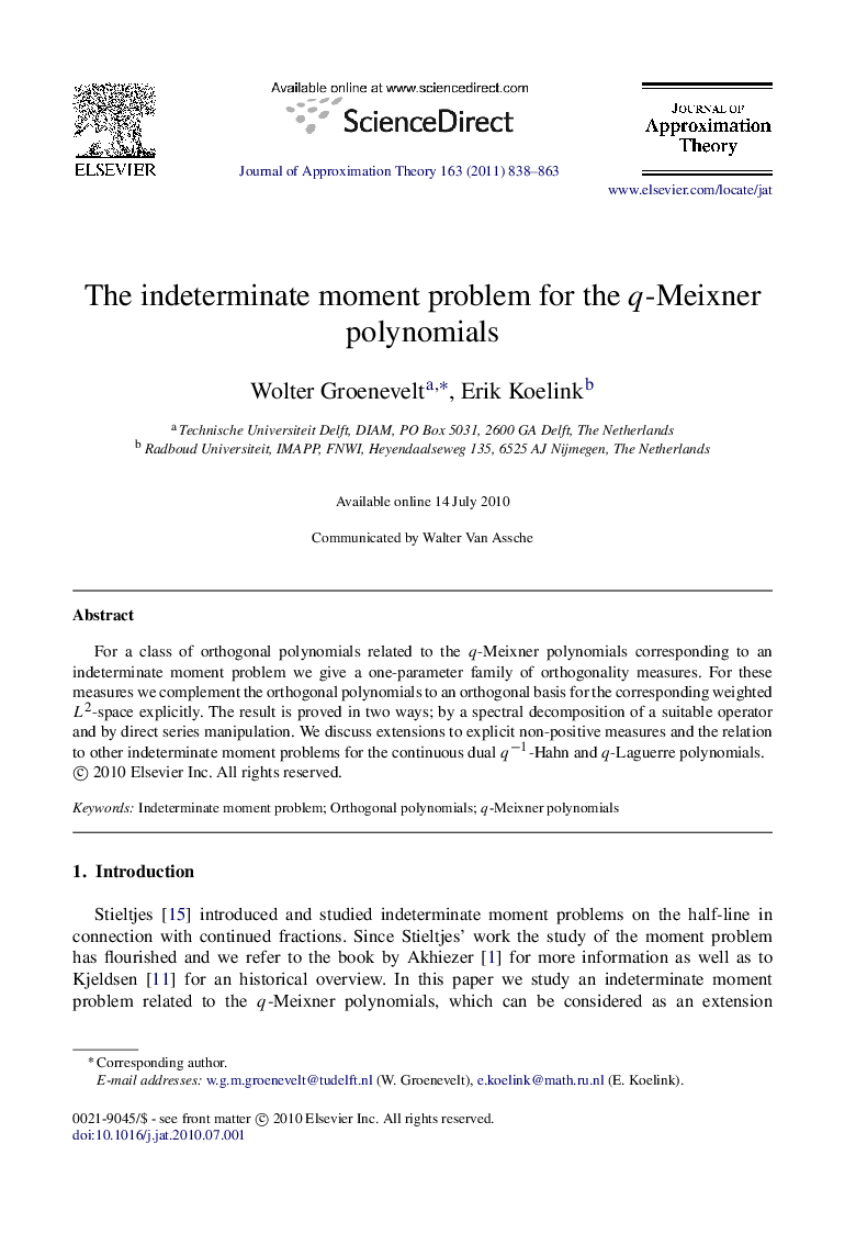 The indeterminate moment problem for the qq-Meixner polynomials