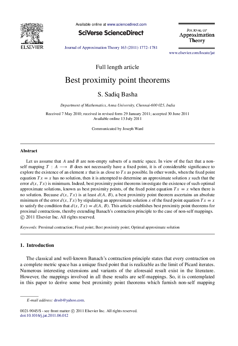 Best proximity point theorems