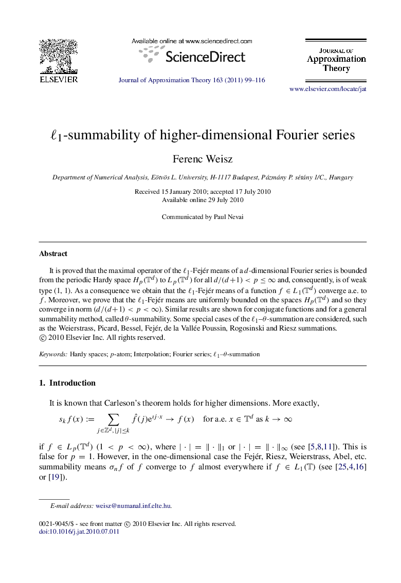 ℓ1ℓ1-summability of higher-dimensional Fourier series