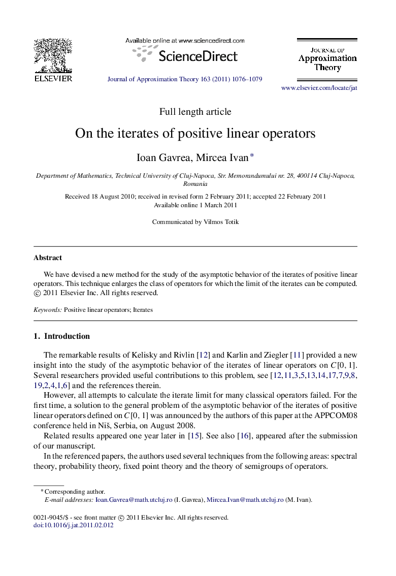 On the iterates of positive linear operators