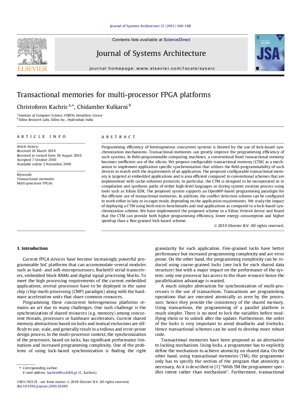 Transactional memories for multi-processor FPGA platforms