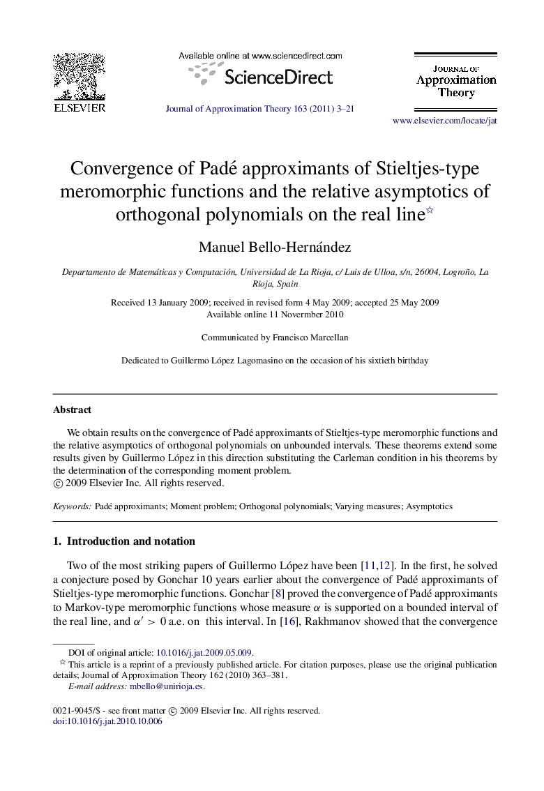 Convergence of Padé approximants of Stieltjes-type meromorphic functions and the relative asymptotics of orthogonal polynomials on the real line 