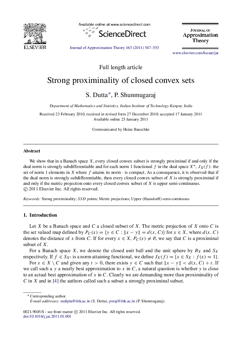 Strong proximinality of closed convex sets