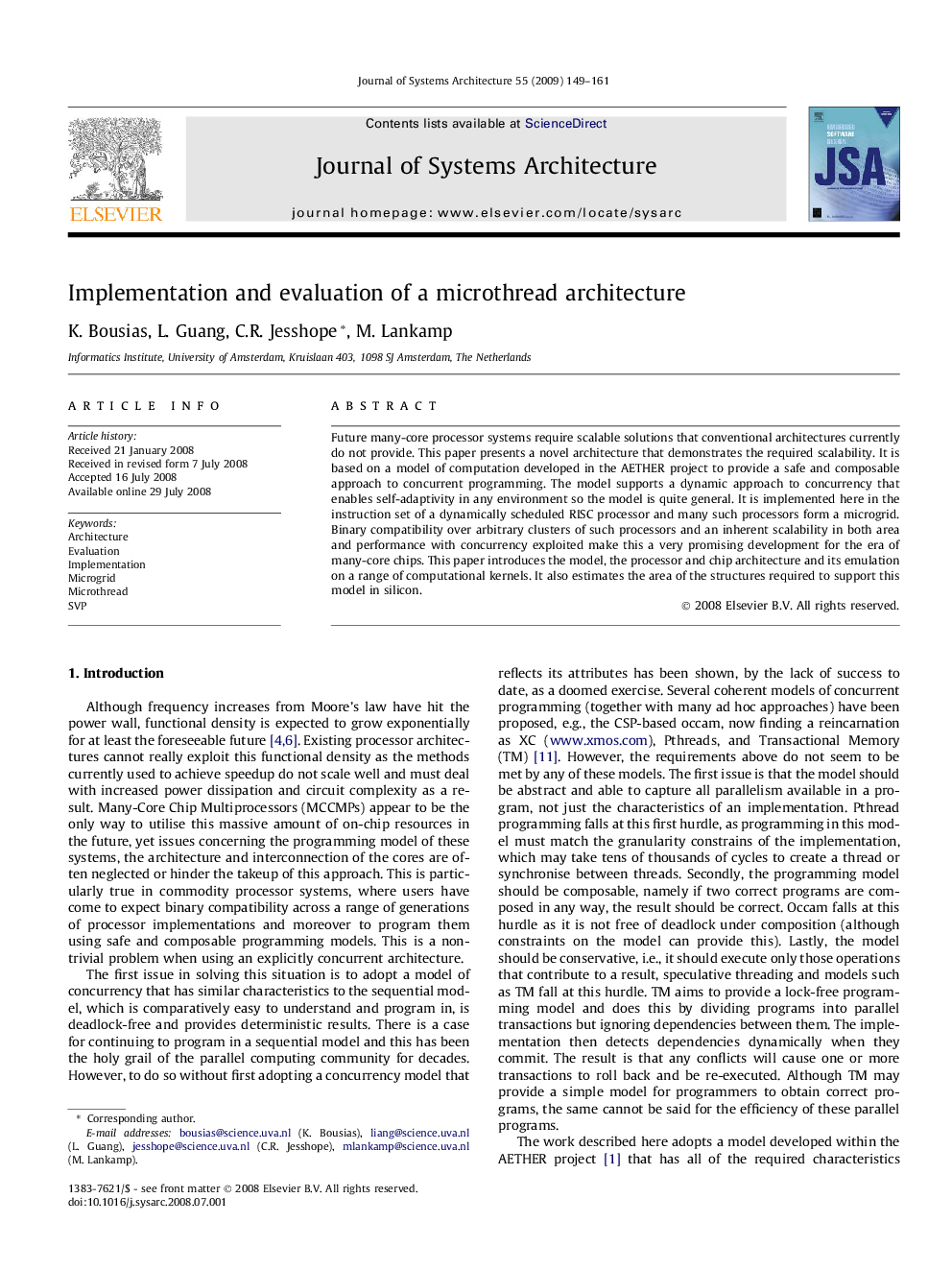 Implementation and evaluation of a microthread architecture