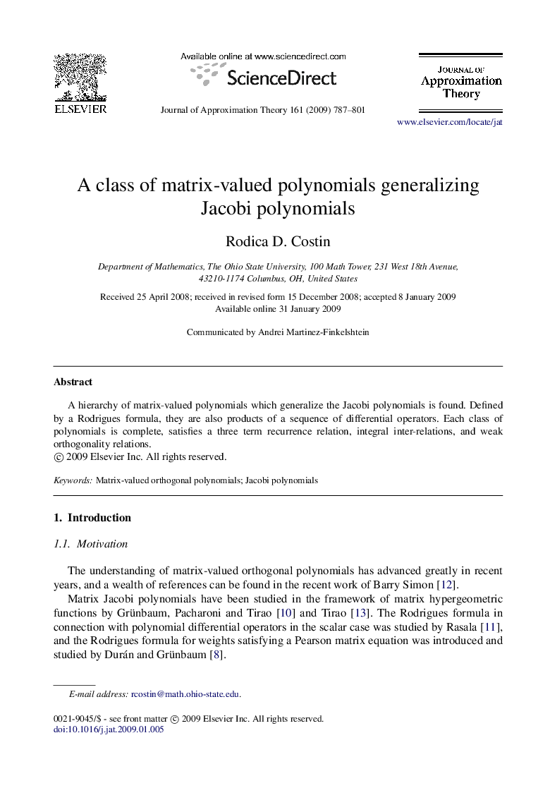 A class of matrix-valued polynomials generalizing Jacobi polynomials