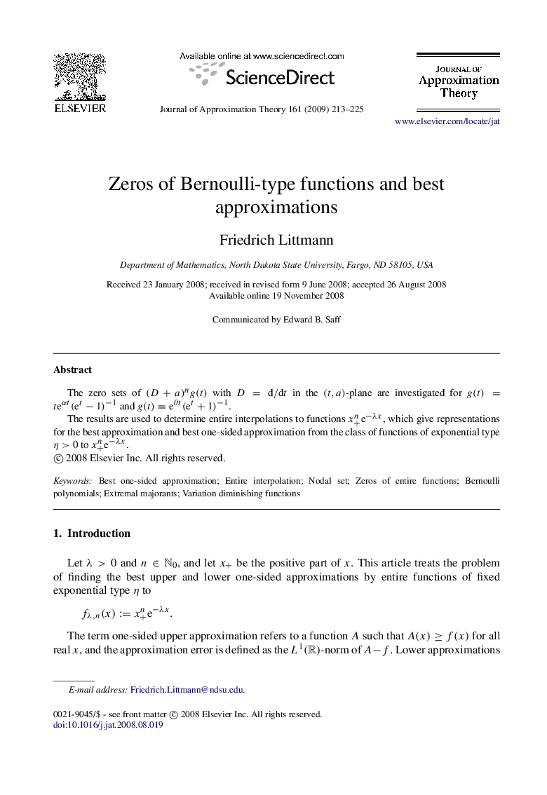 Zeros of Bernoulli-type functions and best approximations