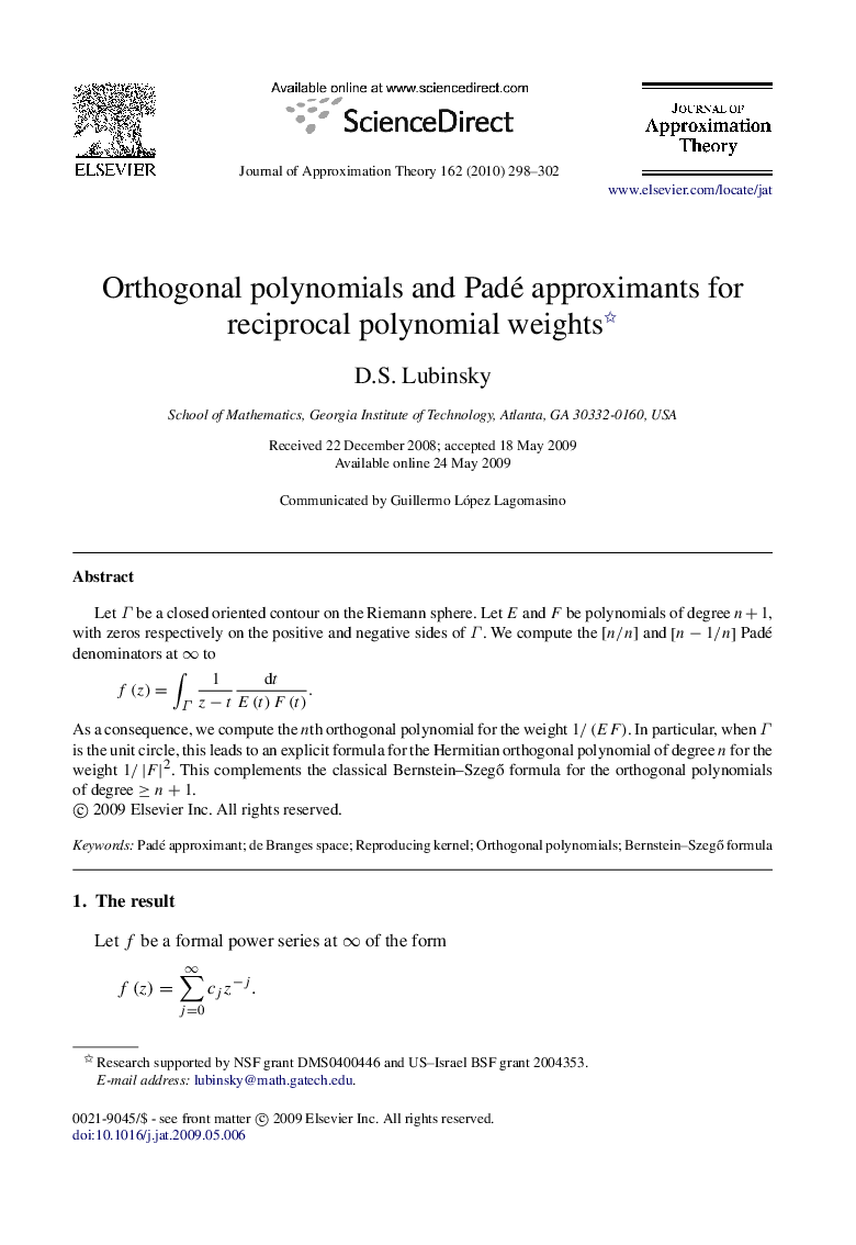 Orthogonal polynomials and Padé approximants for reciprocal polynomial weights 