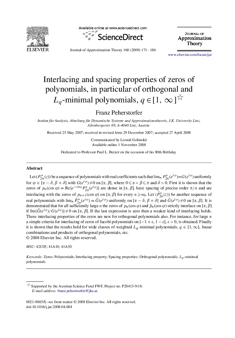 Interlacing and spacing properties of zeros of polynomials, in particular of orthogonal and Lq-minimal polynomials, q∈[1,∞] 