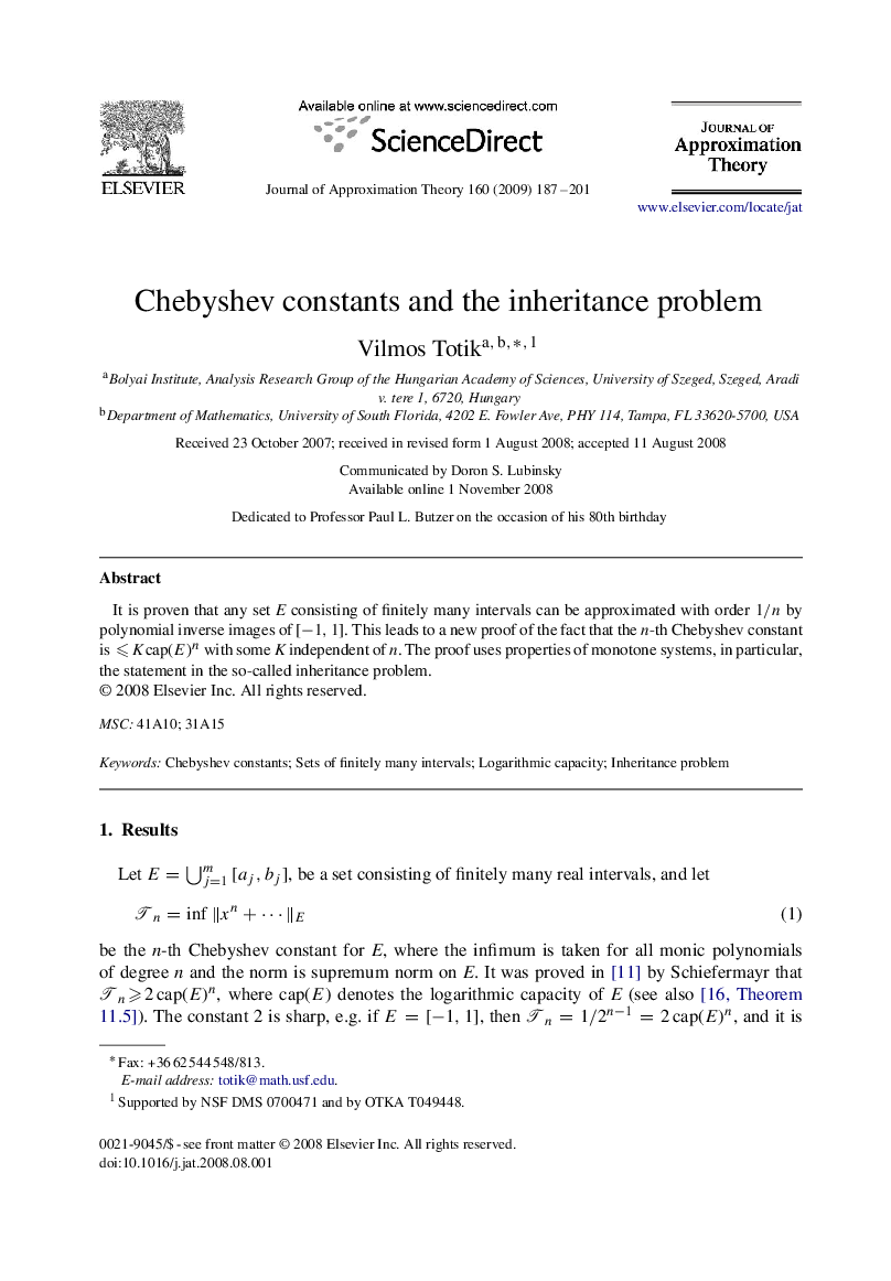 Chebyshev constants and the inheritance problem