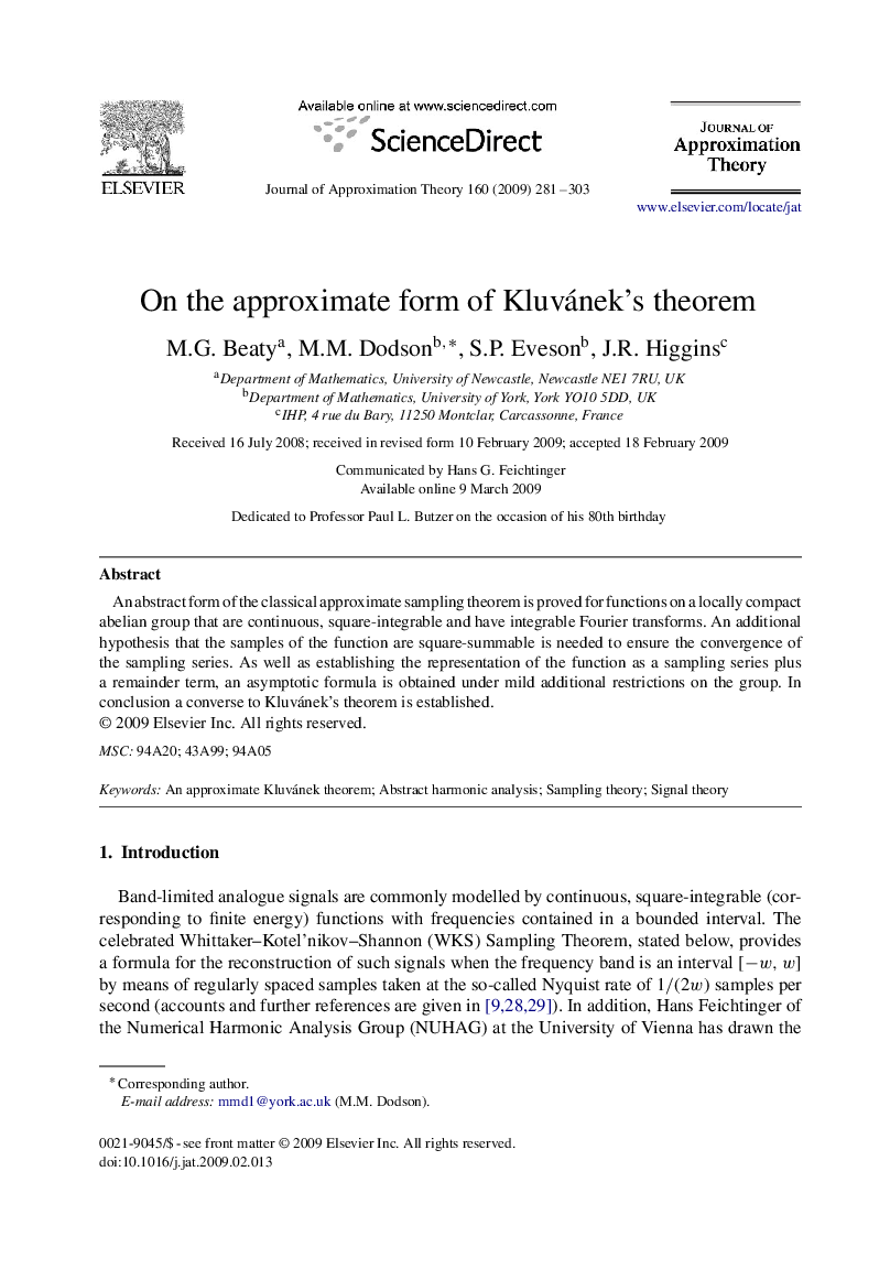 On the approximate form of Kluvánek's theorem