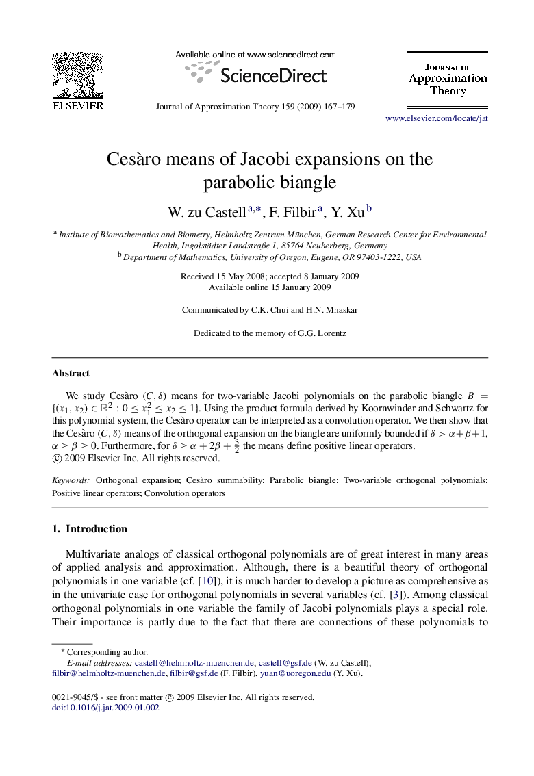 CesÃ ro means of Jacobi expansions on the parabolic biangle