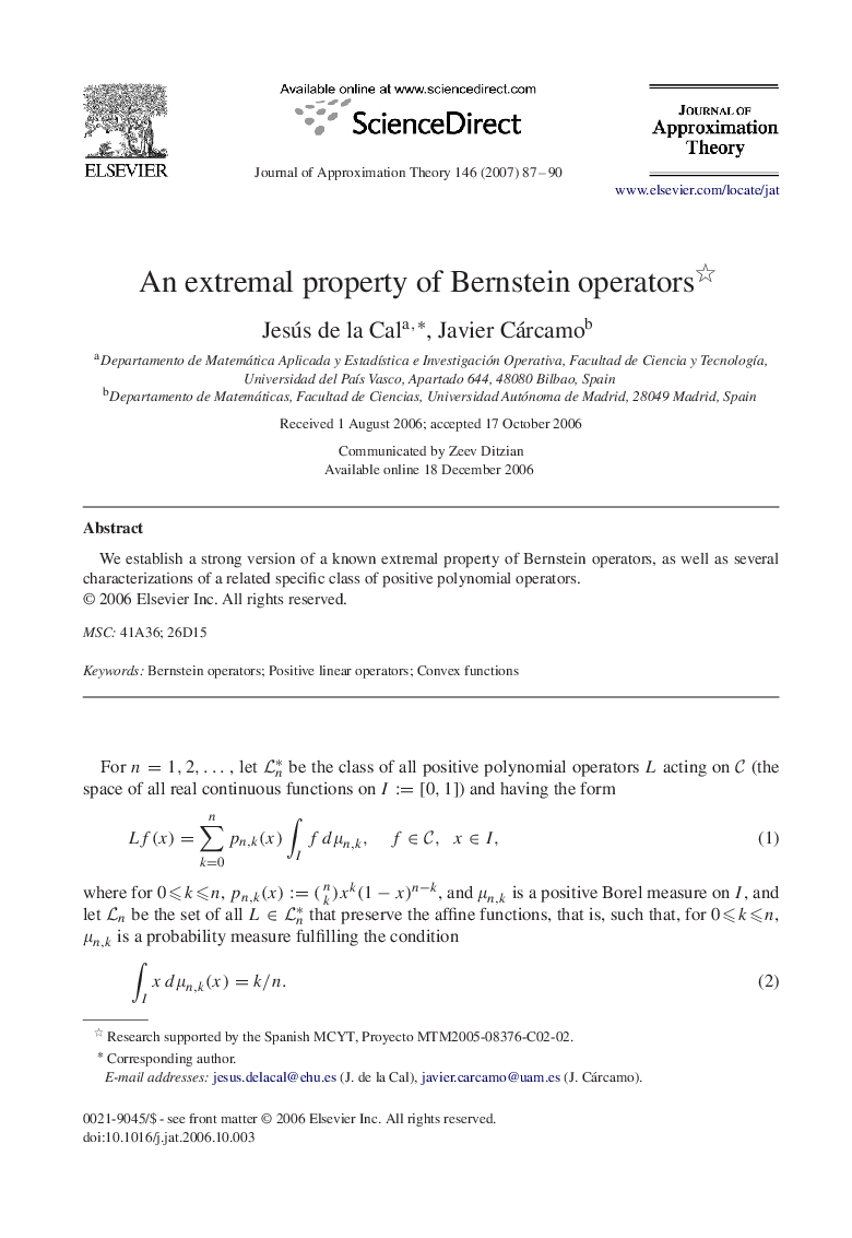 عکس صفحه اول مقاله: An extremal property of Bernstein operators An extremal property of Bernstein operators