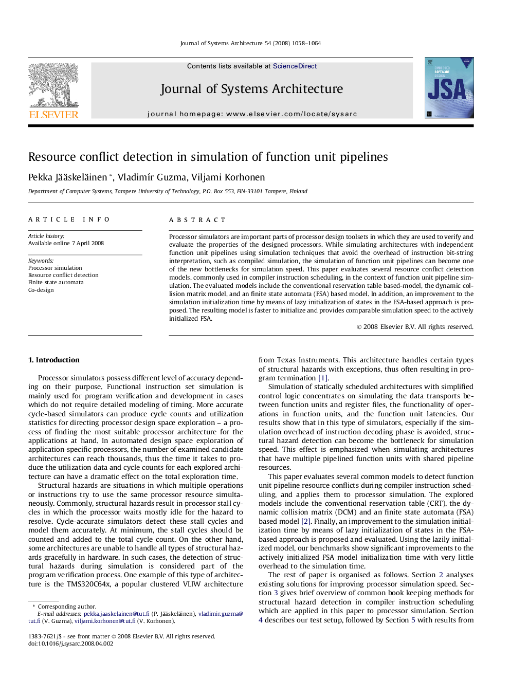 Resource conflict detection in simulation of function unit pipelines