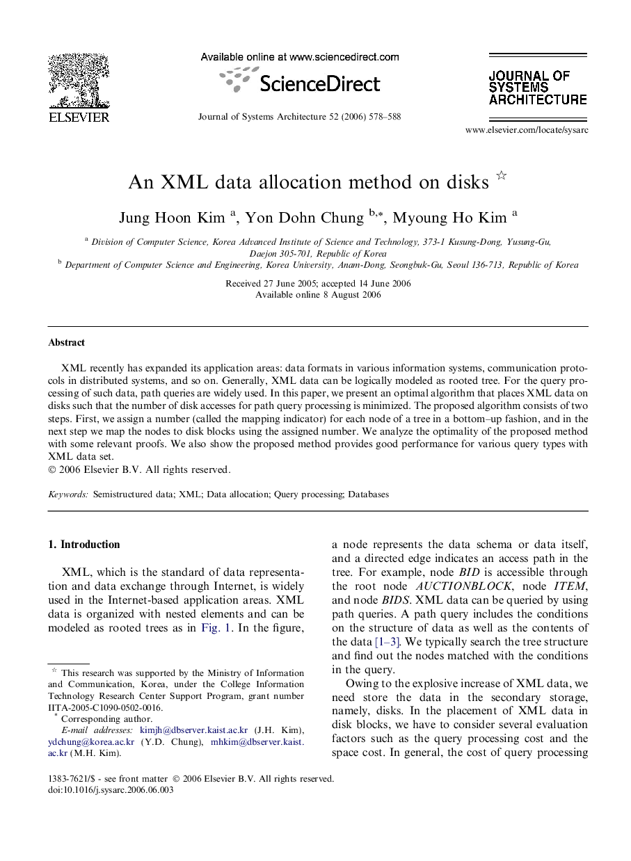 An XML data allocation method on disks 