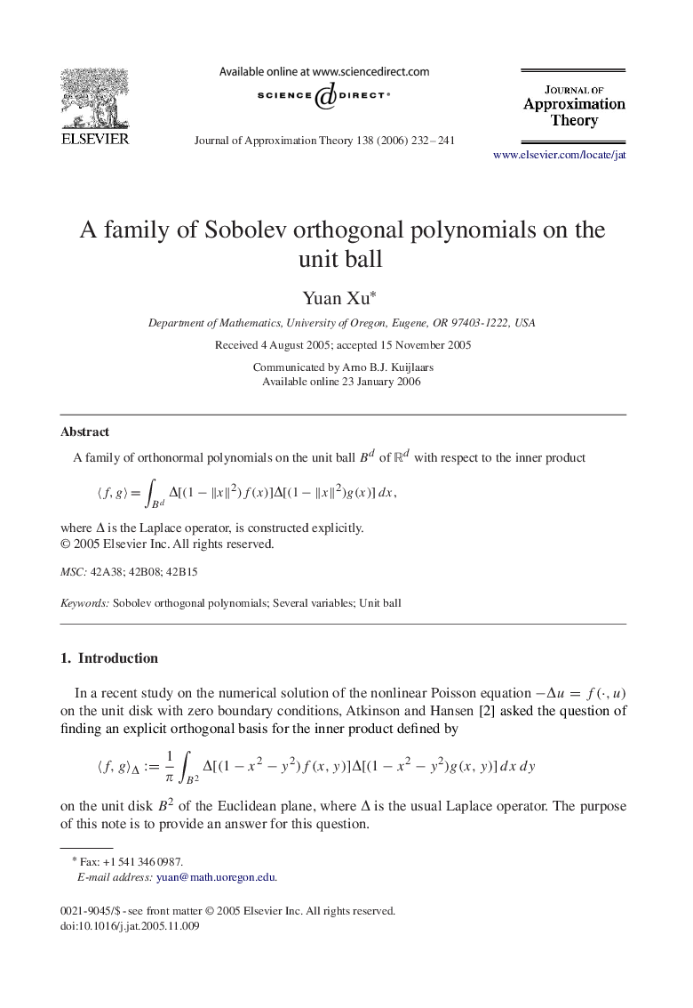 A family of Sobolev orthogonal polynomials on the unit ball