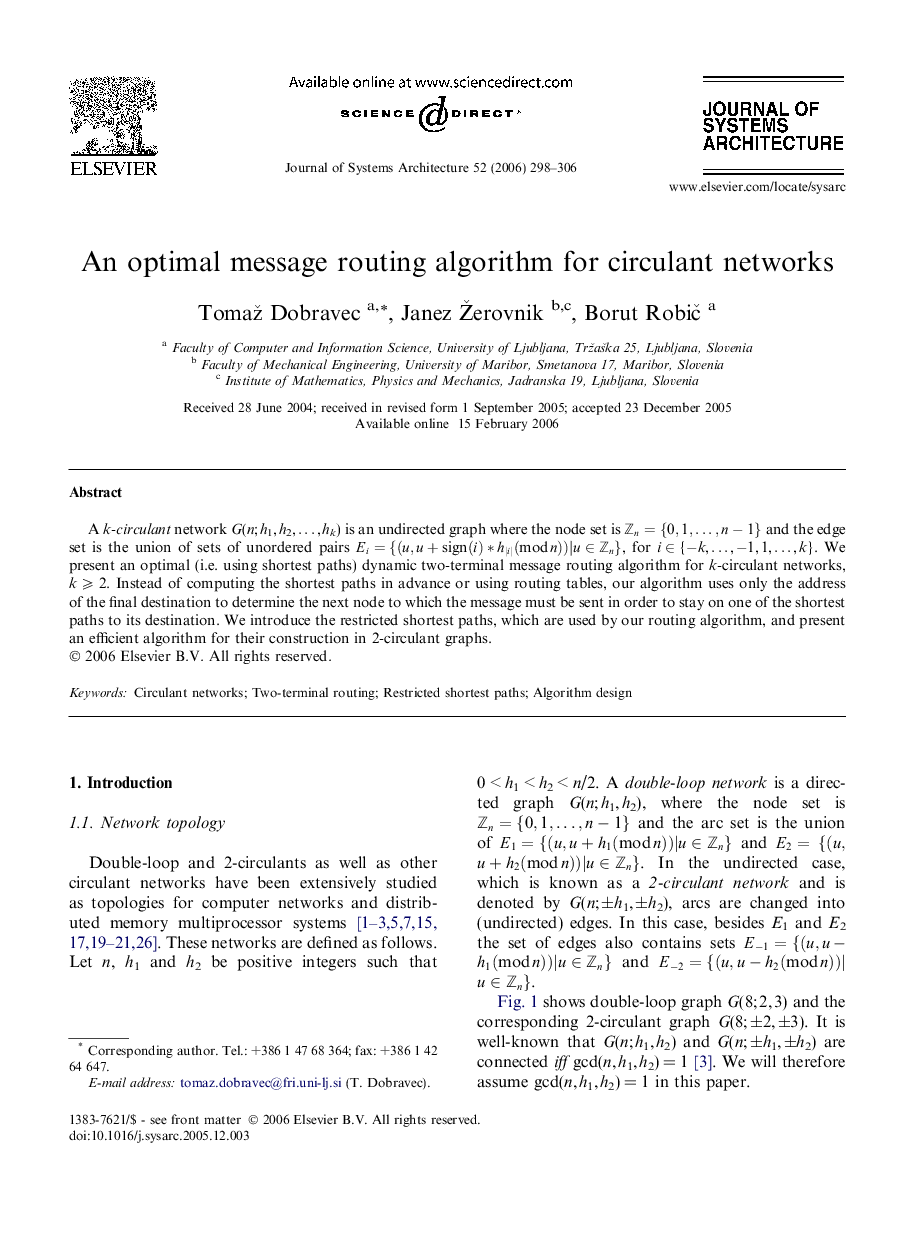 An optimal message routing algorithm for circulant networks