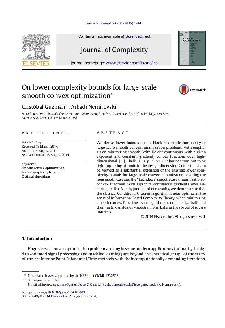 On lower complexity bounds for large-scale smooth convex optimization 