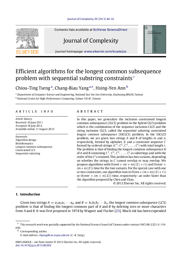 Efficient algorithms for the longest common subsequence problem with sequential substring constraints