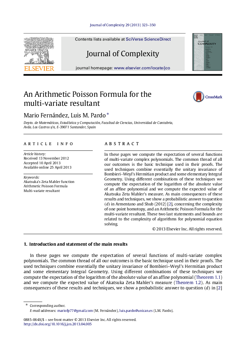 An Arithmetic Poisson Formula for the multi-variate resultant