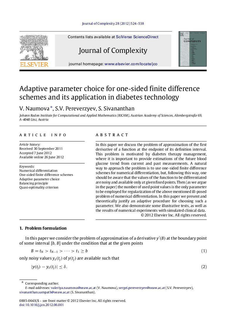 Adaptive parameter choice for one-sided finite difference schemes and its application in diabetes technology