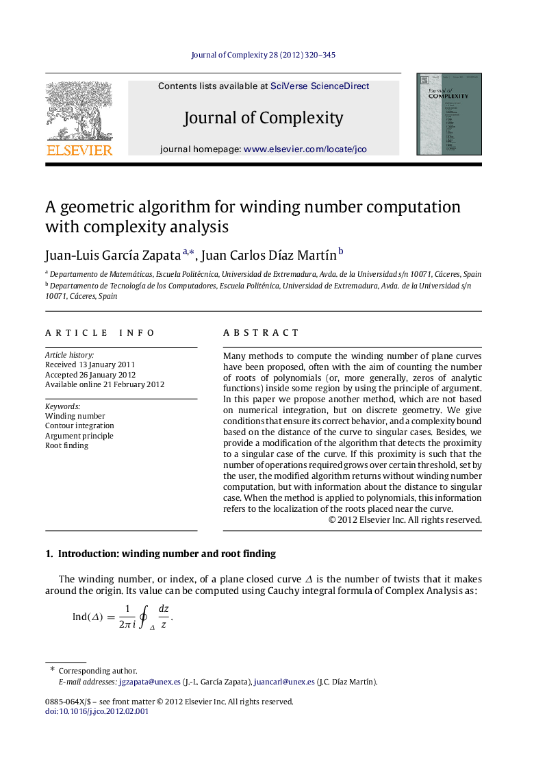 A geometric algorithm for winding number computation with complexity analysis