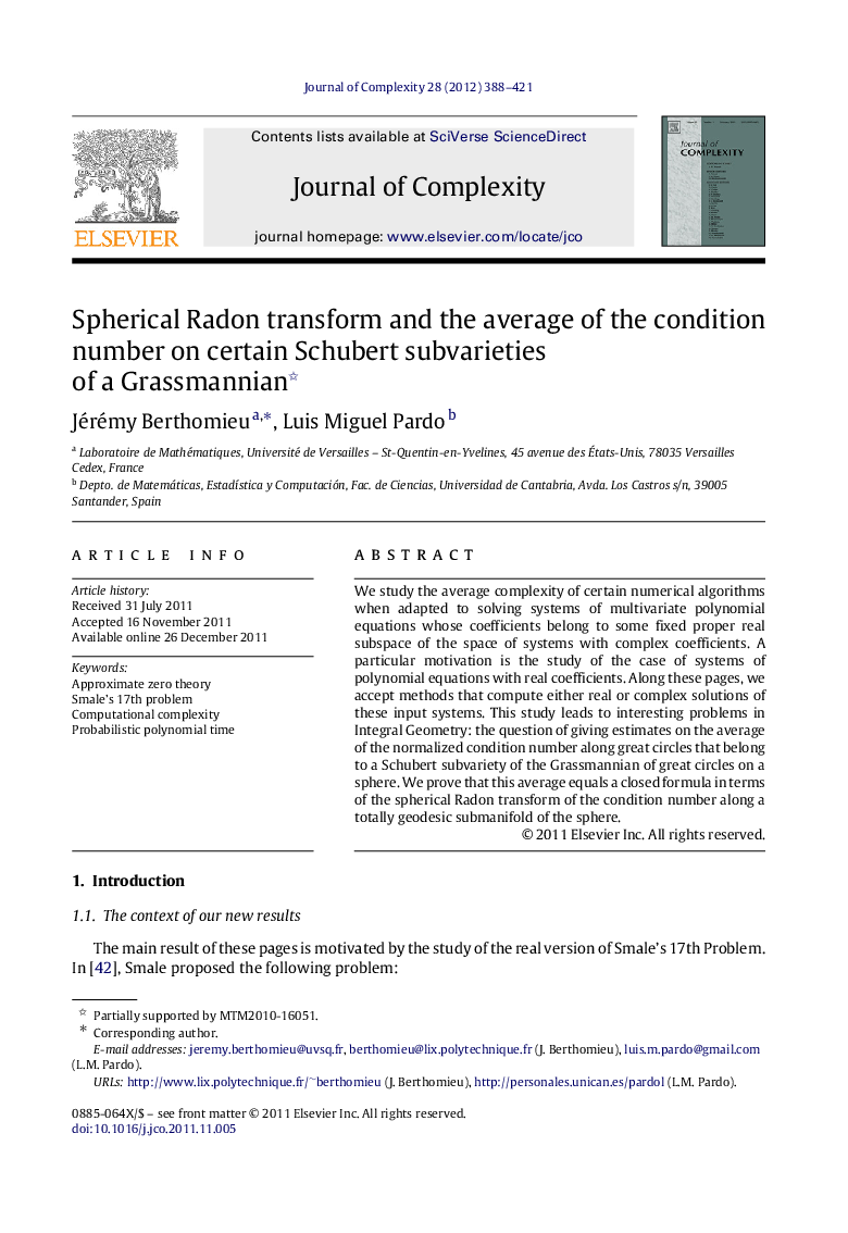 Spherical Radon transform and the average of the condition number on certain Schubert subvarieties of a Grassmannian 