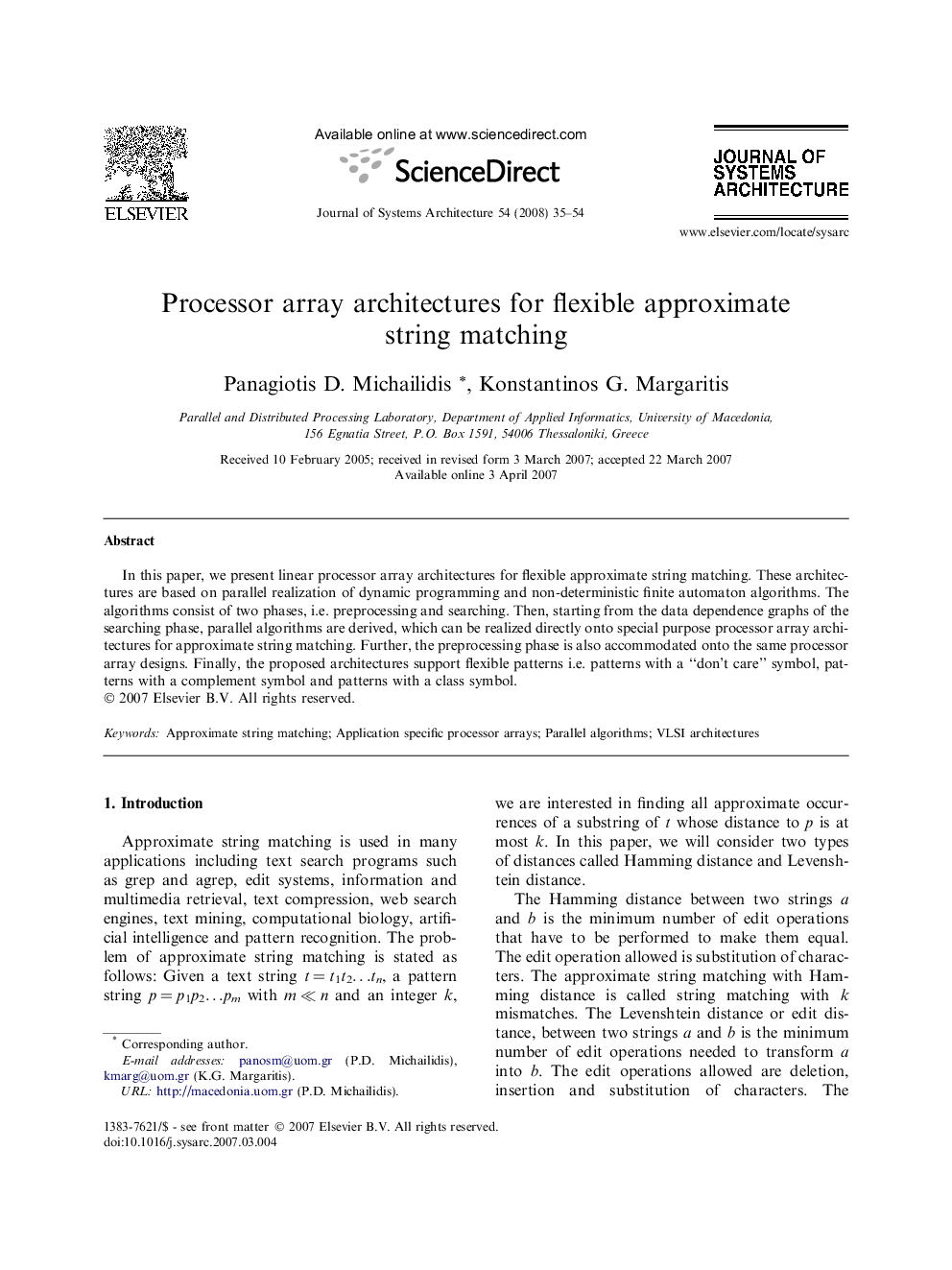 Processor array architectures for flexible approximate string matching