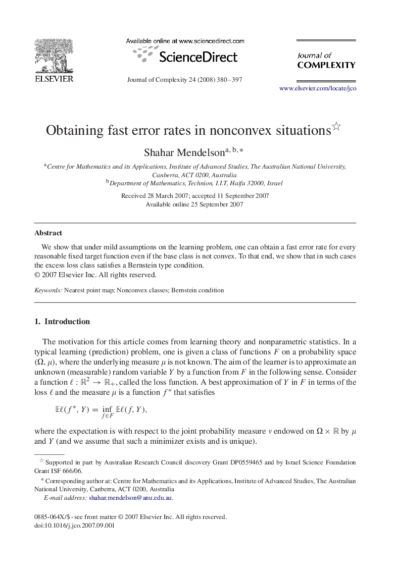 Obtaining fast error rates in nonconvex situations 
