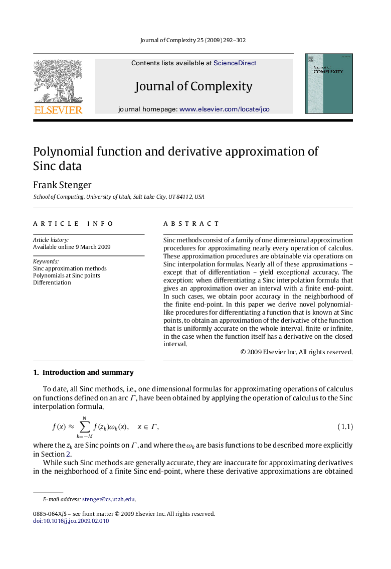 Polynomial function and derivative approximation of Sinc data